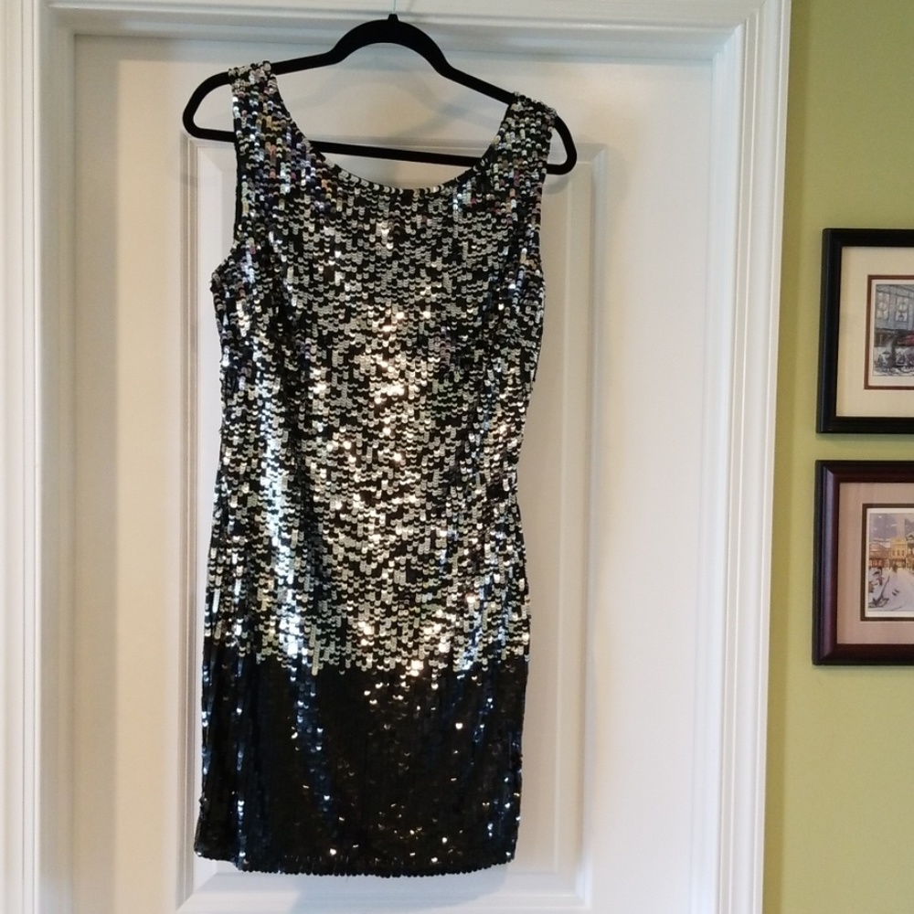 Camille La Vie black and silver cocktail dress.